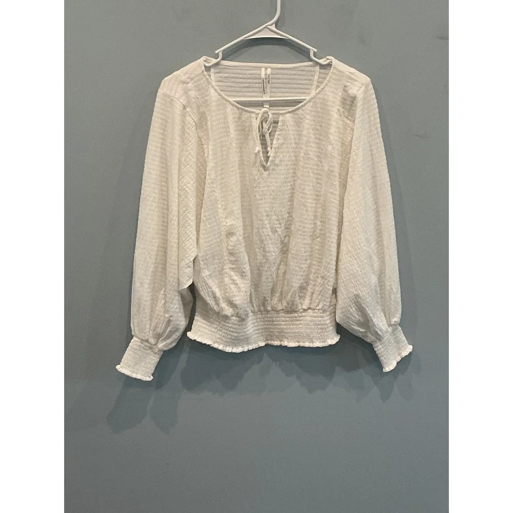 Anthropologie Rebecca Poet Smocked Peasant Top White Romantic Pirate Boho Small